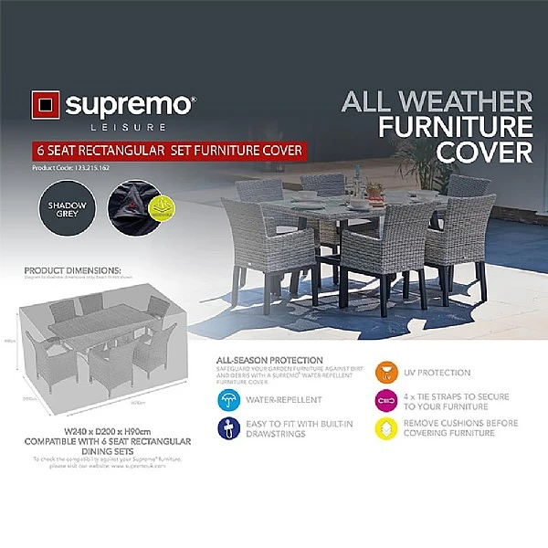 Supremo 6 Seater Rectangular Set Furniture Cover 1 Supremo 6 Seater Rectangular Set Furniture Cover